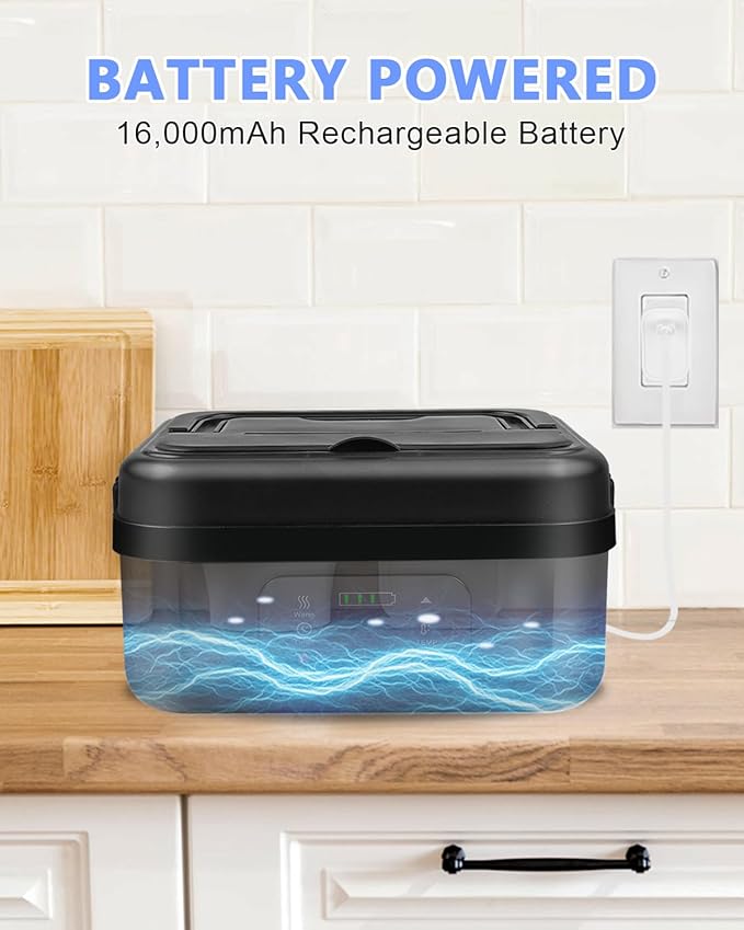 Cordless Electric Lunch Box for Adults,16000mAh Self-Heating Food Warmer with 1L/4.2 Cups Leak-Proof Container,Rechargeable Portable Heated Lunch Box for Office,Travel, Car, Picnic&Outdoor