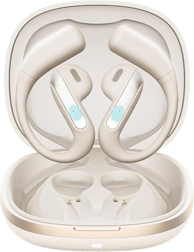 Wireless Earbuds Bluetooth Headphone Sport, 2025 Bluetooth Earbuds Stereo Deep Bass Over Ear Bud with Earhooks, ENC Noise Cancelling Mic Earphone, Waterprooffor Workout/Running-Off White