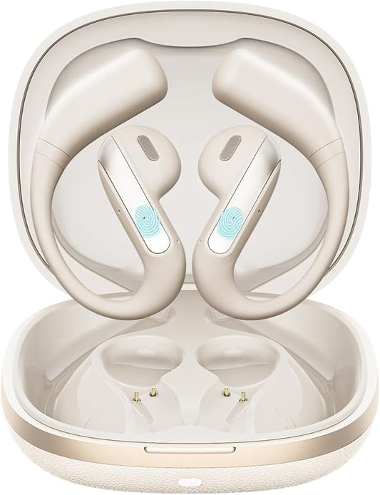 Wireless Earbuds Bluetooth Headphone Sport, 2025 Bluetooth Earbuds Stereo Deep Bass Over Ear Bud with Earhooks, ENC Noise Cancelling Mic Earphone, Waterprooffor Workout/Running-Off White