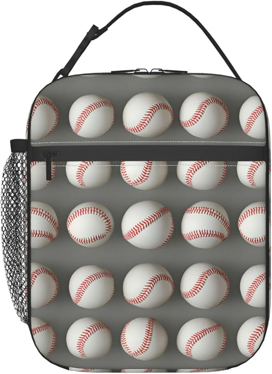 Baseball Print Lunch Box for Players,Adults,Men,Sport Ball Design Insulated Lunchbox,Leakproof Tote Bag,Reusable Cooler Bags for Work,Picnic,Office,Travel,Practical Lunchbag Gifts