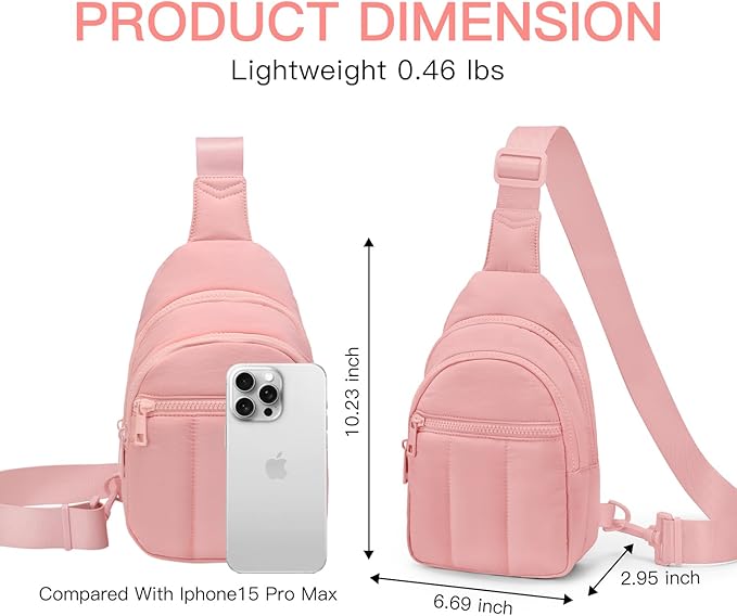Quilted Puffer Crossbody Bags for Women Small Puffy Sling Bag Lightweight Cross Body Bubble Purse Shoulder Bag for Travel (Light Pink)