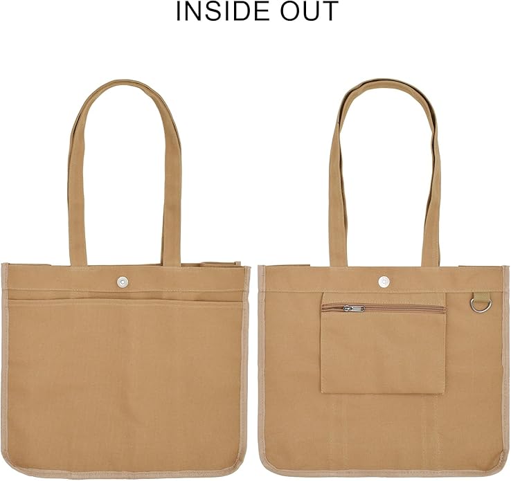 TeeYee Women's 20L Canvas Tote Bag Reusable Multi-Pocket Organizer for Travel Work Gym Shopping Large Shoulder Bag