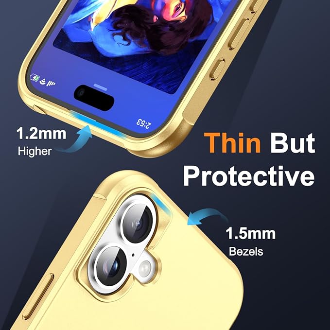 Compatible with iPhone 16 Case with Invisible Magnetic O-Ring Stand Military-Grade Case for iPhone 16 6.1" [Compatible with Mag-Safe][Great Grip Feeling], Gold
