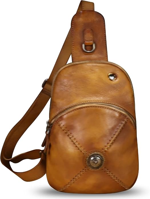 Genuine Leather Silng Bag for Women Small Vintage Leather Sling Backpack Fashion Shoulder Crossbody Bag Chest Purse