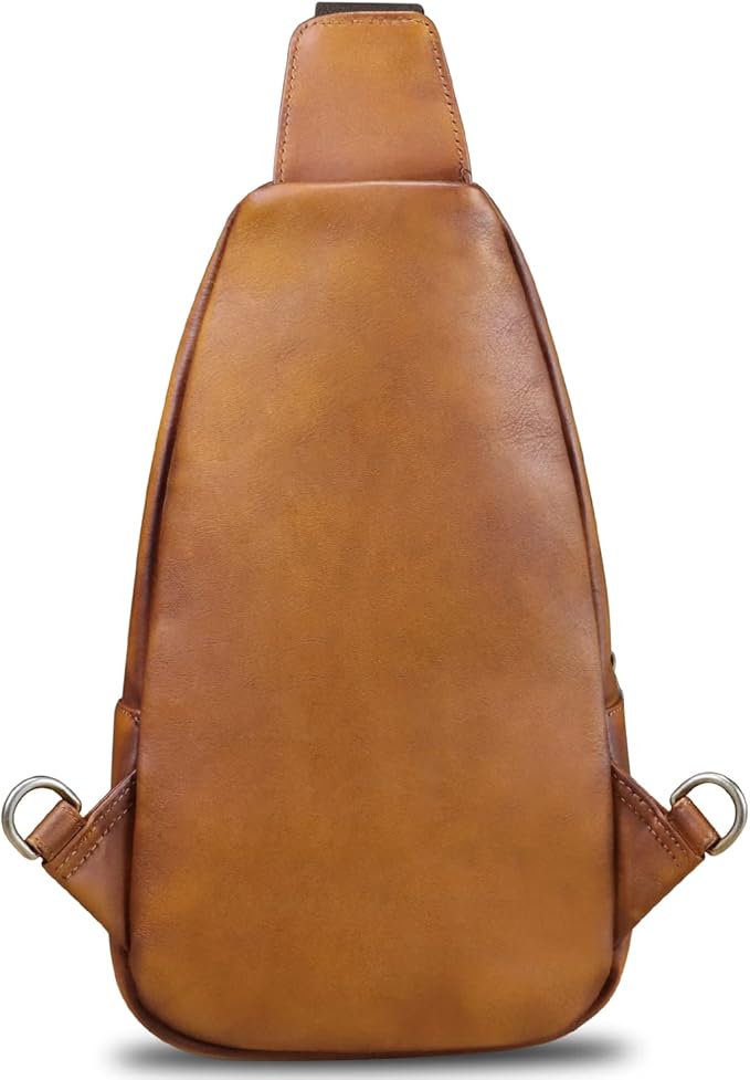 IVTG Genuine Leather Sling Bag Crossbody Casual Hiking Daypack Vintage Handmade Chest Shoulder Backpack Motorcycle Cycling Purses (Brown)