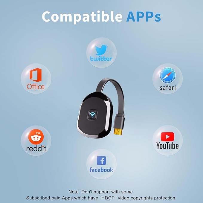 4K Wireless HDMI Display Adapter,TV Adapter for The APP YouTube,for i-Phone, i-Pad, Android, Tablet, Laptop,Windows to HDTV/Monitor/Projector, Compatible Miracast, AirPlay, DLNA