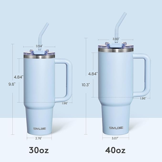 30 oz Tumbler with Handle, Tumbler with Lid and Straw, Double Wall Vacuum Insulated Travel Mug Stainless Steel Tumbler for Hot and Cold, Cupholder Friendly (Blue)