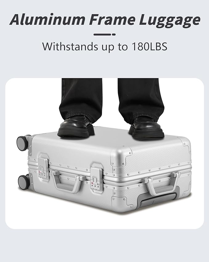 YYW Full Aluminum Carry On Luggage - Airline Approved Suitcase with TSA Lock Hardside Lightweight Suitcase and Silent Wheels Ideal for business travel