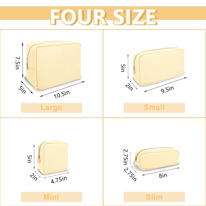 Large Makeup Bag Pouch,Nylon Women Travel Toiletry Storage Bag Preppy Cosmetic Bag for Girls,Big Makeup Organizer Bag Cute Zipper Pouch Skincare Bag for Sport Work Gift(Large-Sand)