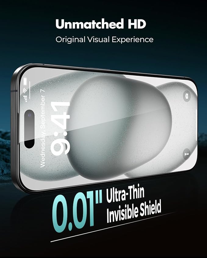 UNBREAKcable 3-Pack Screen Protector for iPhone 15 Plus Tempered Glass - [One-Pull Perfection] [Auto Dust-Elimination] [9H+ Hardness] [99.99% HD Clear] Full Coverage for iPhone 6.7 inch