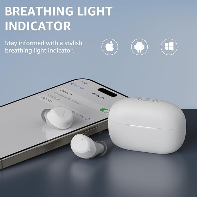 TOZO A1 Wireless Earbuds Bluetooth 5.3 Light Weight in Ear IPX5 Waterproof Headphones 2 Mic for AI Calls, Immersive Premium Sound Bass Headset with Charging Case, 32 Presets EQ Customization via App