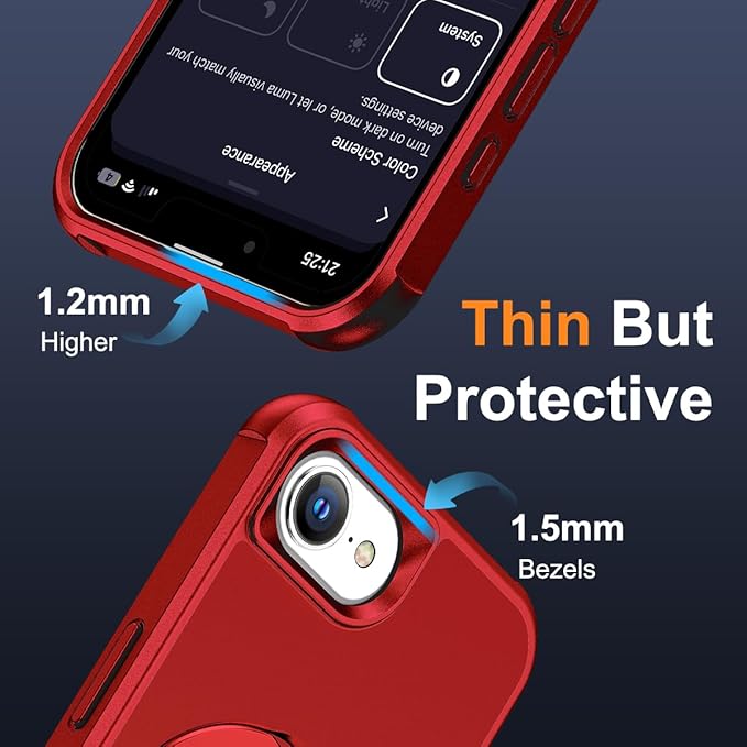 Compatible with iPhone 16E Case with Invisible Magnetic O-Ring Stand Military-Grade Case for iPhone 16E 6.1" 2025 [Compatible with Mag-Safe][Great Grip Feeling], Red