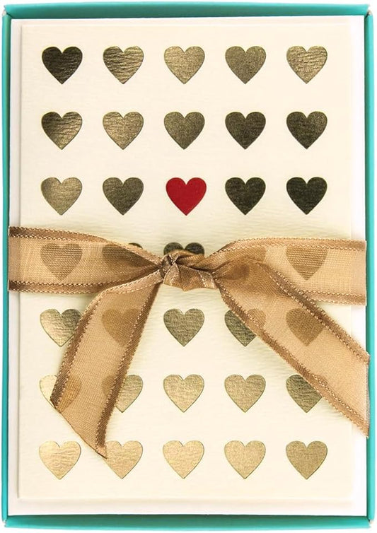 Graphique Lots of Love La Petite Presse Boxed Notecards - 10 Embossed and Embellished Gold Foil Heart Blank Cards with Matching Envelopes, 3.25 x 4.75" (L1315CB)