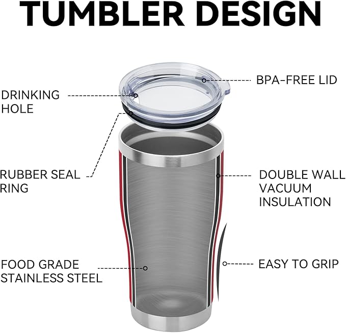 DOMICARE 20oz Tumbler with Lid Stainless Steel Tumblers Bulk, Double Wall Vacuum Insulated Coffee Travel Mug Powder Coated Tumbler, Red