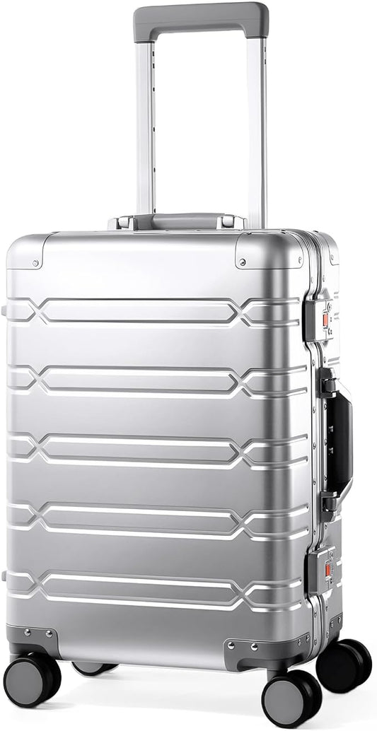 All Aluminum Carry On Luggage 22x14x9 Airline Approved，Zipperless Luggage Premium Aluminum Suitcase Luggage, Hard Shell Carry On Luggage with Spinner Wheels (silver, 20inch)