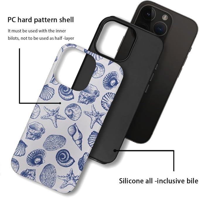 DAIZAG Case Compatible with for iPhone 16 Pro,Cute Blue Seashell Phone Case for iPhone 16 Pro for Girl Women Boy Men