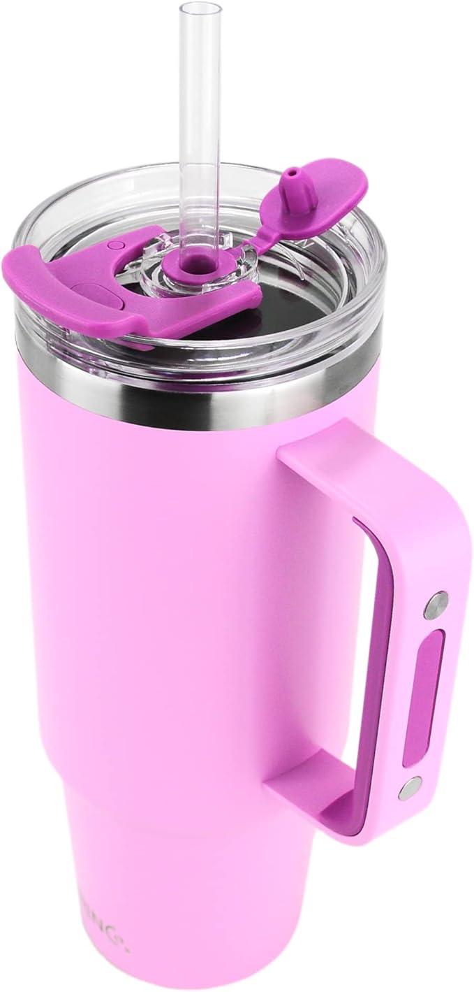 Drinco 40oz 30 oz Tumbler with Handle, Straw Lid, Insulated Stainless Steel Travel Mug Water Bottle Ice Coffee Cup For Cold and Hot, BigSur (40oz, Lavender)
