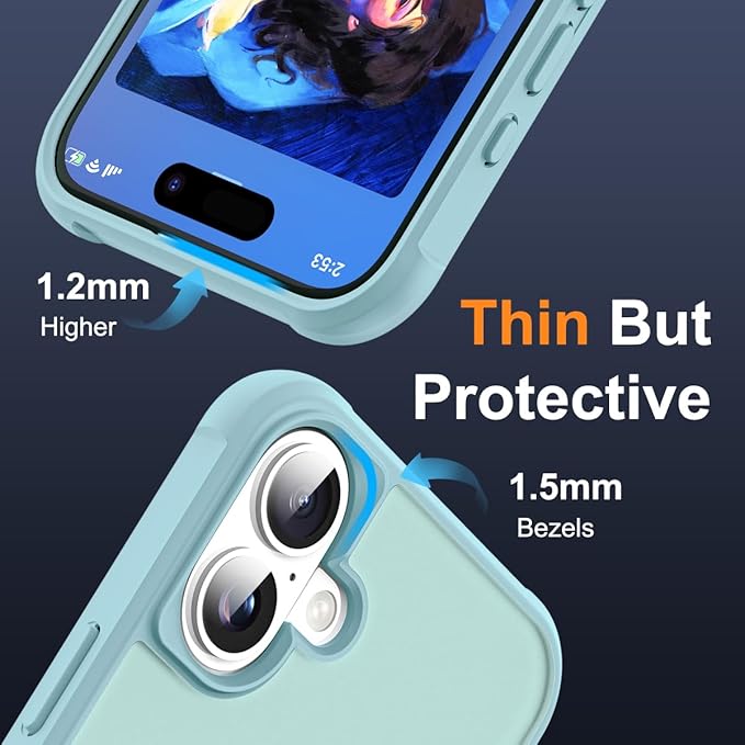 Compatible with iPhone 16 Plus Case with Invisible Magnetic O-Ring Stand Military-Grade Translucent Case for iPhone 16 Plus 6.7" [Compatible with Mag-Safe][Great Grip Feeling], Blue