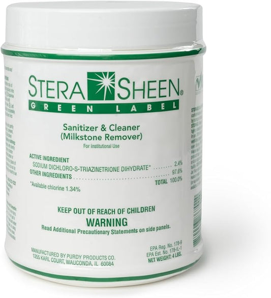 GREEN LABEL Sanitizer + Cleaner + Milkstone Remover | Cleaner and Sanitizer for Soft Serve + Shake Machines + Ice Maker and Ice Machines | By Purdy Products, 1 count 4 lb Jar