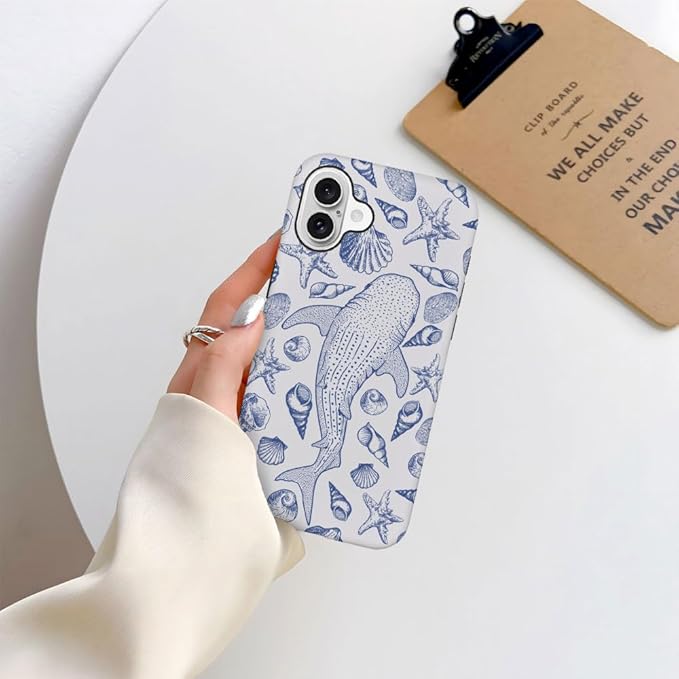 DAIZAG Case Compatible with iPhone 16,Fit Shockproof Cover for Women Girls,Blue Seashell Whale Shark Ocean
