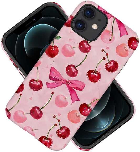 DAIZAG Case Compatible with for iPhone 12,Cherry Pink Bow Ribbon Phone Case for iPhone 12 for Girl Women Boy Men