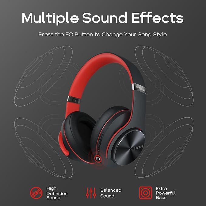 DOQAUS Bluetooth Headphones Over Ear, 90H Playtime Wireless, 3 EQ Modes, HiFi Audio & Deep Bass, ENC Noise Isolating Mic, Soft Earpads for Phone/PC