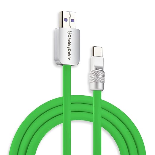 chubbycable Chubby 2.0 Fast Charging Cable Durable Soft Silicone USB C Cable 120W Extra Thick Charger Cord Compatible with iPhone 16/15 Series iPad, Green, USB-A to Type-C, 16.4 FT