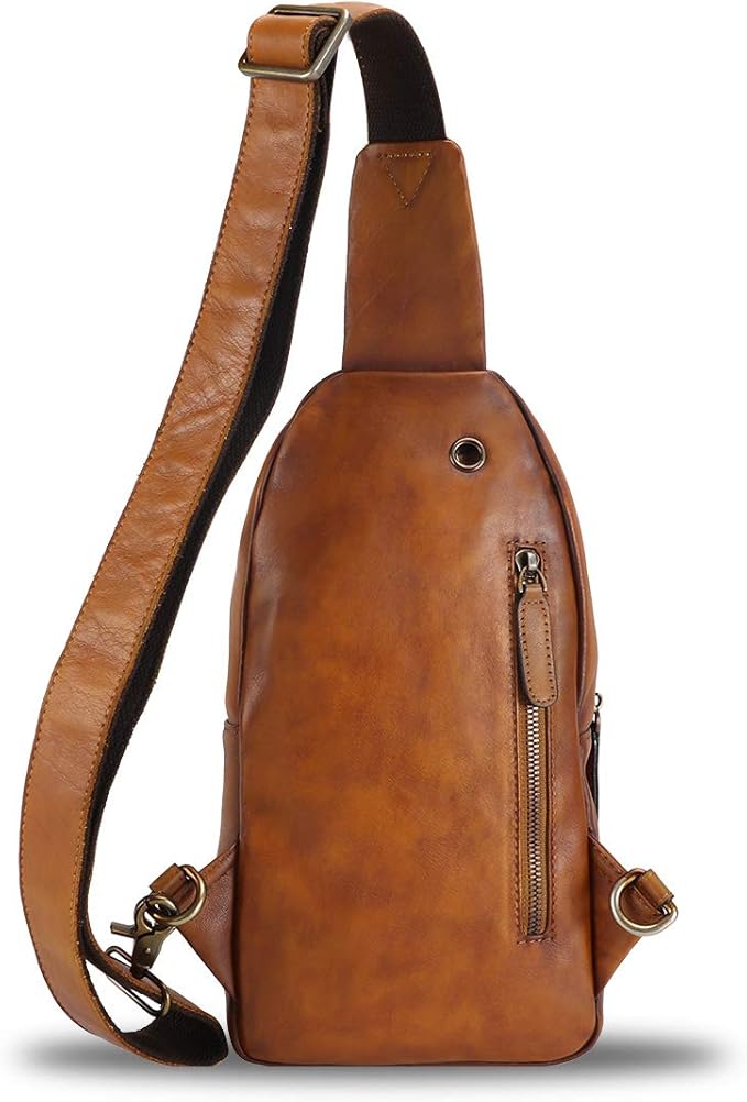 Genuine Leather Sling Bag for Man and Women Crossbody Purse Handmade Retro Shoulder Backpack Vintage Chest Bags