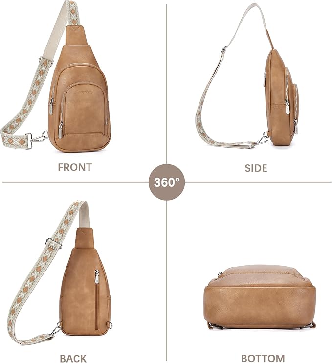 BOSTANTEN Sling Bag for Women Leather Crossbody Bag Vintage Cross Body Purse for Travel with Guitar Strap, Bohemian Style