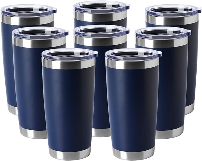 HASLE OUTFITTERS 20oz Tumblers Bulk Stainless Steel Cup with Lid Double Wall Vacuum Insulated Coffee Mug for Cold & Hot Drinks 8 Pack, Navy