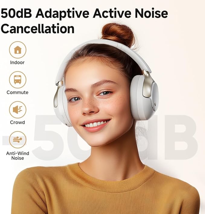 QCY H3 PRO Adaptive ANC Wireless Headphones Over Ear, 50dB Active Noise Cancellation with Multiple Modes, LDAC Hi-Res Wireless Audio, 55H Playtime, Custom EQ via App, Bluetooth 5.4