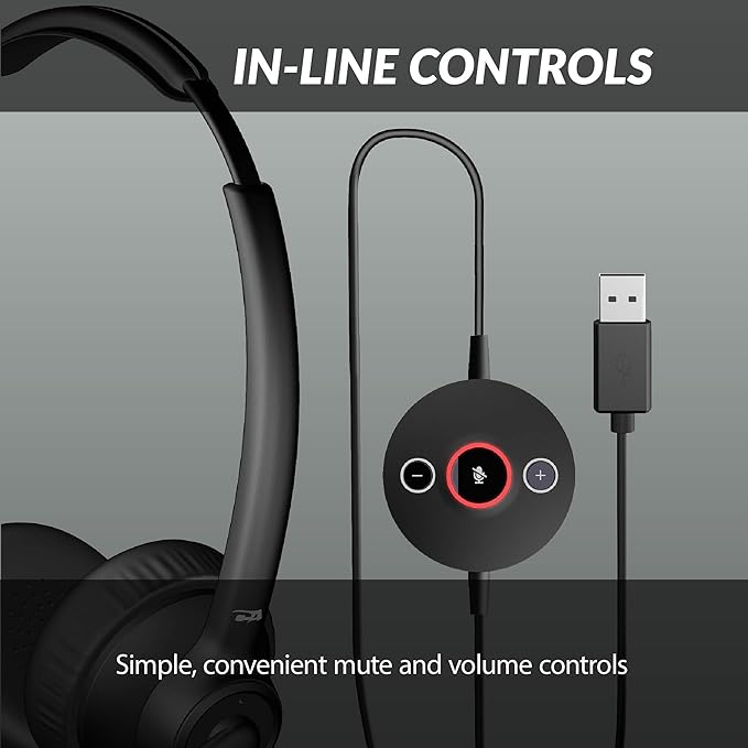 Cyber Acoustics USB-C Headset With AI Noise Cancelation (AC-304C) - Microphone Eliminates Background Noise in Offices, Homes or Any Environment, Black