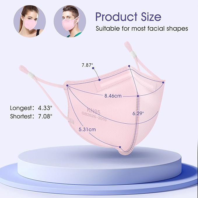 KN95 Adjustable Masks 40 Pack, Individually Wrapped Disposable Respirator Masks with Adjustable Ear Loops, Multicolored