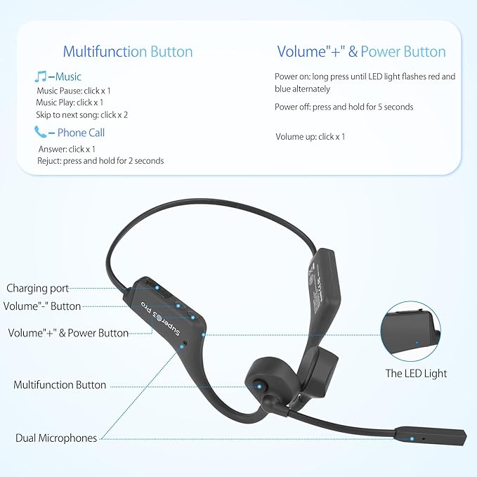 Bluetooth Headphones with Mic Open Ear Headphones Bluetooth 5.2 Headset with Dual CVC8.0 and ENC Noise-canceling Microphones Bone Conduction Headphones Computer Earphones, 8Hrs Battery
