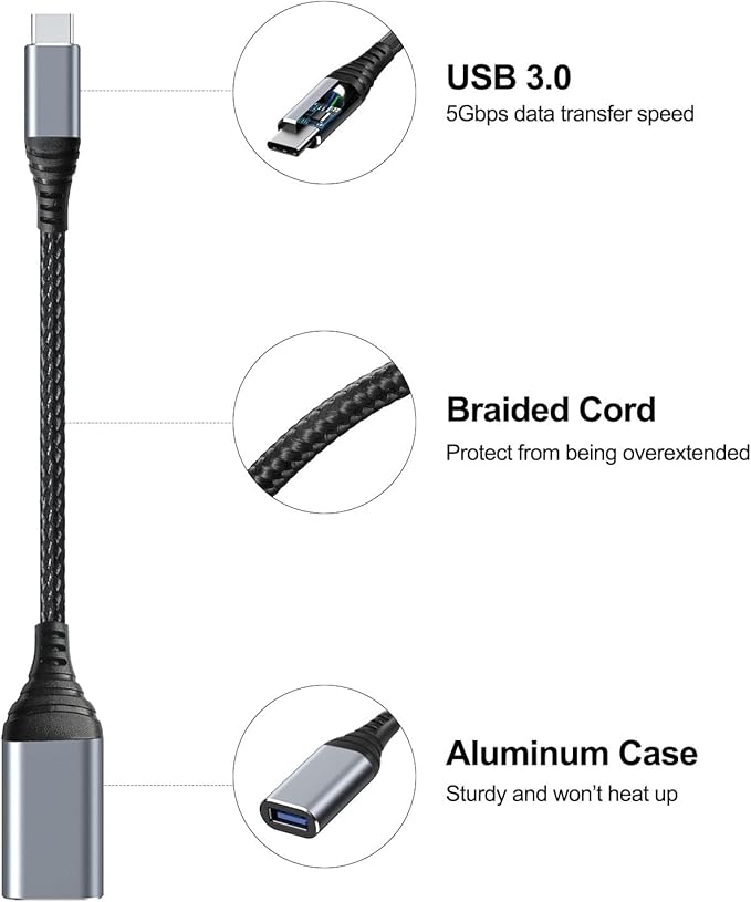 ROTOPATA USB C to USB Adapter, 2 Pack Type C Male to USB 3.1 Female OTG Cable Converter, 5 Gbps High Speed, USB Adapter Compatible with MacBook Air Pro, Samsung Galaxy, Grey