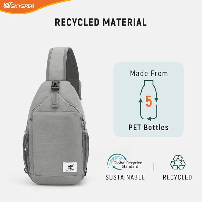 SKYSPER Sling Bag RFID Cross Body Bag Recycled Crossbody Backpack Travel Daypack