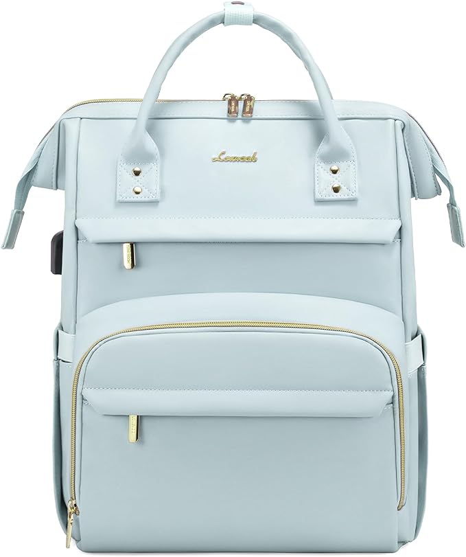 LOVEVOOK Leather Laptop Backpack for Women 15.6 inch,Travel Backpack Purse Nurse Teacher Backpack Computer Laptop Bag,Professional College Business Work Bags Carry On Backpacks with USB Port,Pink Blue