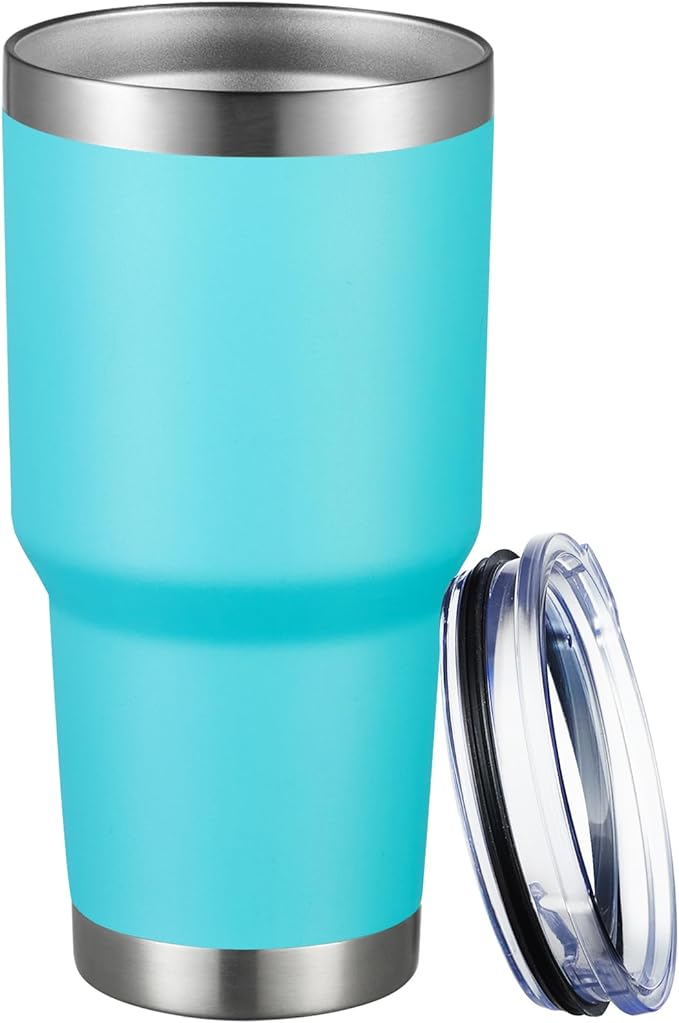 MEWAY 30oz Tumbler Double Wall Vacuum Insulated Travel Mug, Stainless Steel Tumbler with Lid, Durable Powder Coated Insulated Coffee Cup for Cold & Hot Drinks (Lake Blue,1 PACK)