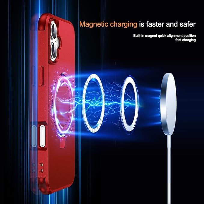 Compatible with iPhone 17 Case with Invisible Magnetic O-Ring Stand Military-Grade Phone Case for iPhone 17 6.3" [Compatible with Mag-Safe][Great Grip Feeling], Red