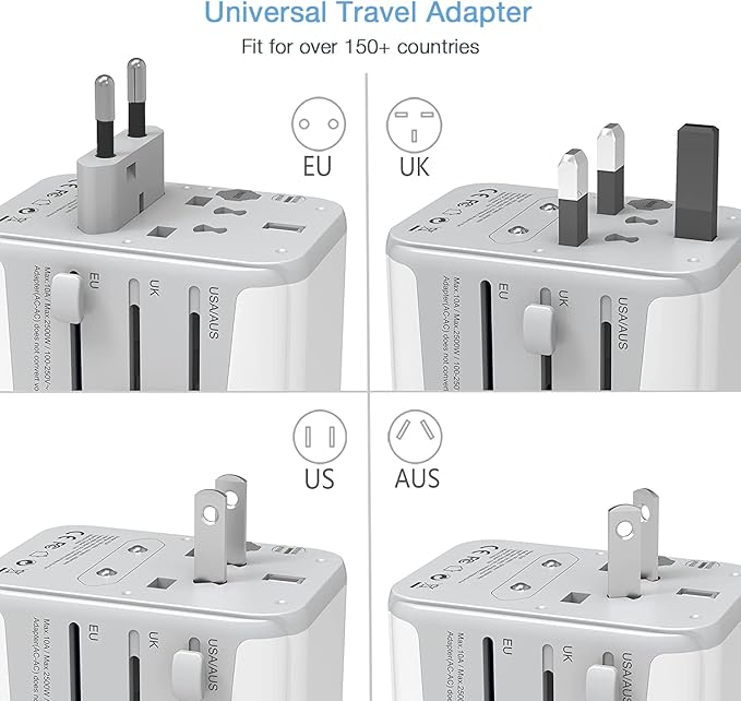 TESSAN Universal Travel Adapter, International Power Adapter with 4 USB Ports (1 USB C), Worldwide Plug Adaptor Wall Charger for USA to Europe UK France Germany Spain Ireland Australia(Type C/G/A/I)
