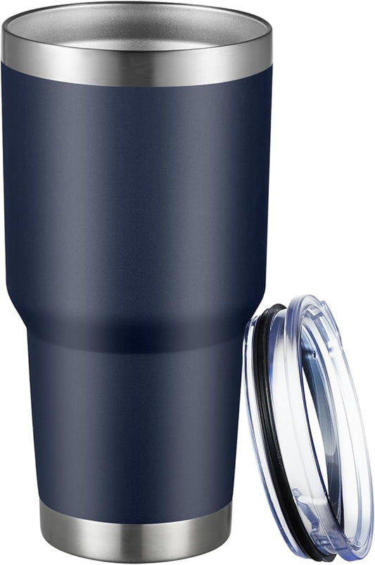 MEWAY 30oz Tumbler Double Wall Vacuum Insulated Travel Mug, Stainless Steel Tumbler with Lid, Durable Powder Coated Insulated Coffee Cup for Cold & Hot Drinks (Navy,1 PACK)