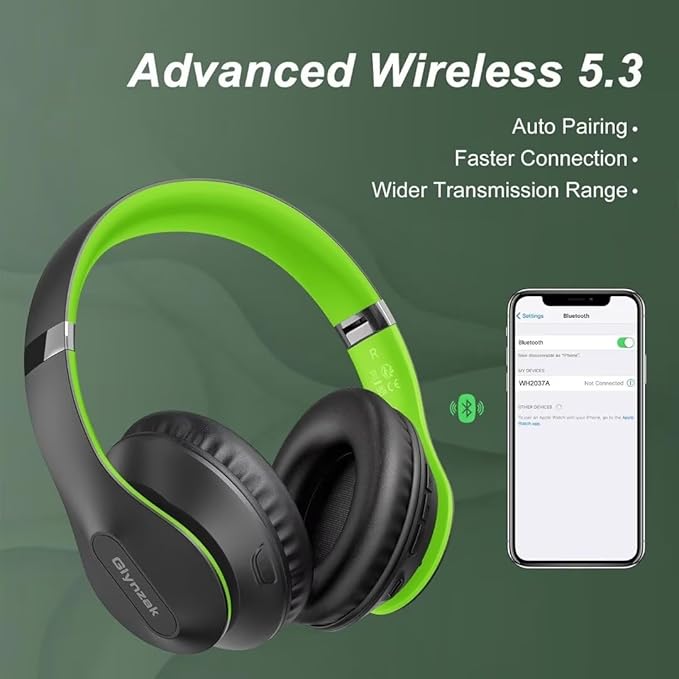 Wireless Bluetooth Headphones Over Ear, 65H Playtime HiFi Stereo Headset with Microphone and 6EQ Modes Foldable V5.3 Bluetooth Wireless Headphones for Travel Computer Laptop