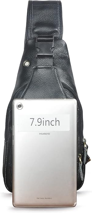 Le'aokuu Men Fashion Casual Tea Designer Travel Hiking Crossbody Chest Sling Bag Rig One Shoulder Strap Bag Men Leather 8015