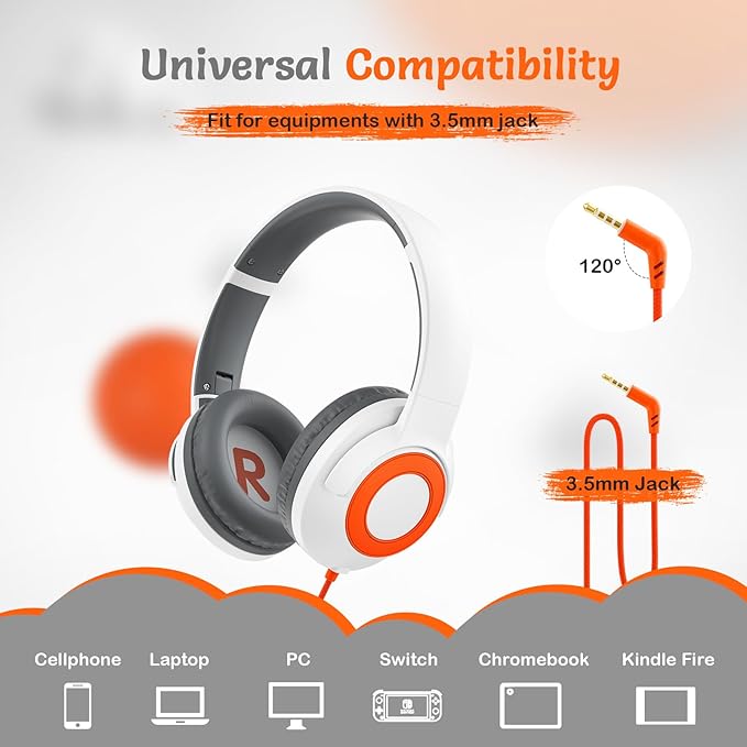 Kids Wired Headphones with Microphone, Volume Limited to 85/94dB Earphone for Boys & Girls, Foldable 3.5mm Jack Headset for School & Travel, Includes Portable Case