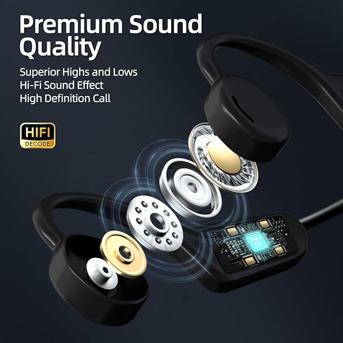 Open Ear Headphones, Open Wireless Earphones, 15HBluetooth Playback 5.3 Sports Earphones, Built-in Microphone, Suitable for Sports Running,Exercise (Black)