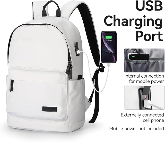 Muzee School Backpack Lightweight Travel Daypack Student Rucksack Laptop Backpack For 15.6 Inch Laptop (off white)