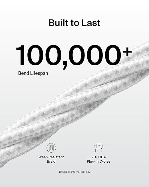 Belkin USB A to USB C Cable 2-Pack, 6.6ft, 15W - Type C Charger, iPhone Charger Cord, Soft, Braided, Flexible for iPhone 17 & 16, Galaxy S25, Pixel 10, iPad Pro, Airpods Pro, Switch & More - White