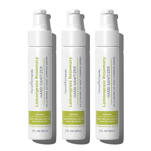 Lemongrass Rosemary Lotion Hand Sanitizer | Travel Size | Cleanse & Moisturize | Made with Aloe Vera & Essential Oils | Rich in Vitamin E | Lemongrass Essential Oil | Green Tea Extract | 3-Pack