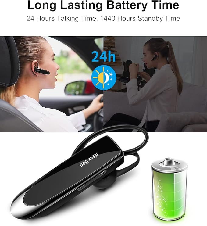 [2 Pack] Bluetooth Earpiece Wireless Handsfree Headset V5.0 24 Hrs Driving with Mic 60 Days Standby Bluetooth Headset for iPhone Android Samsung Driver