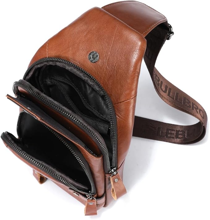 Sling Bag for Men Genuine Leather Chest Bag Crossbody Backpack Travel Hiking Outdoor Sports